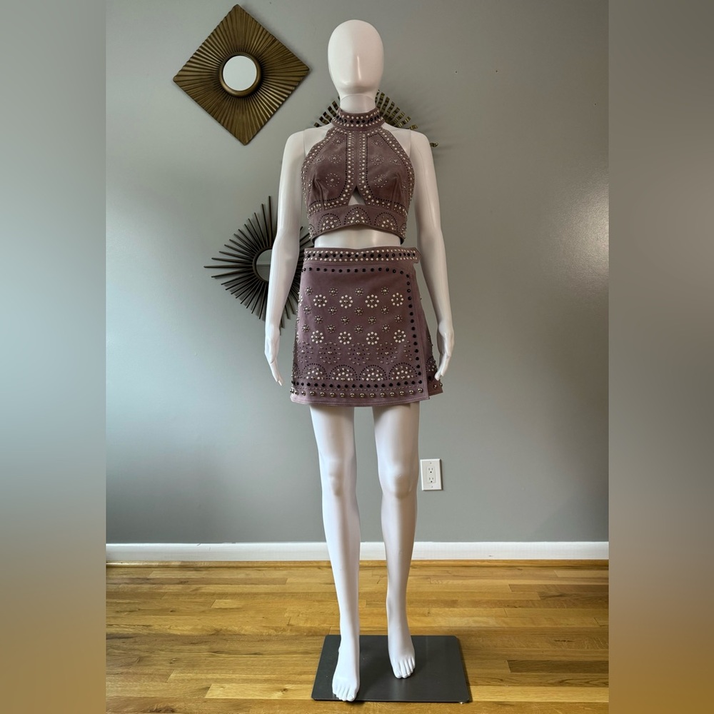 Nasty Gal - Lilac Sisters of the Moon Studded Suede Skirt & Top Set - Picture 5 of 17
